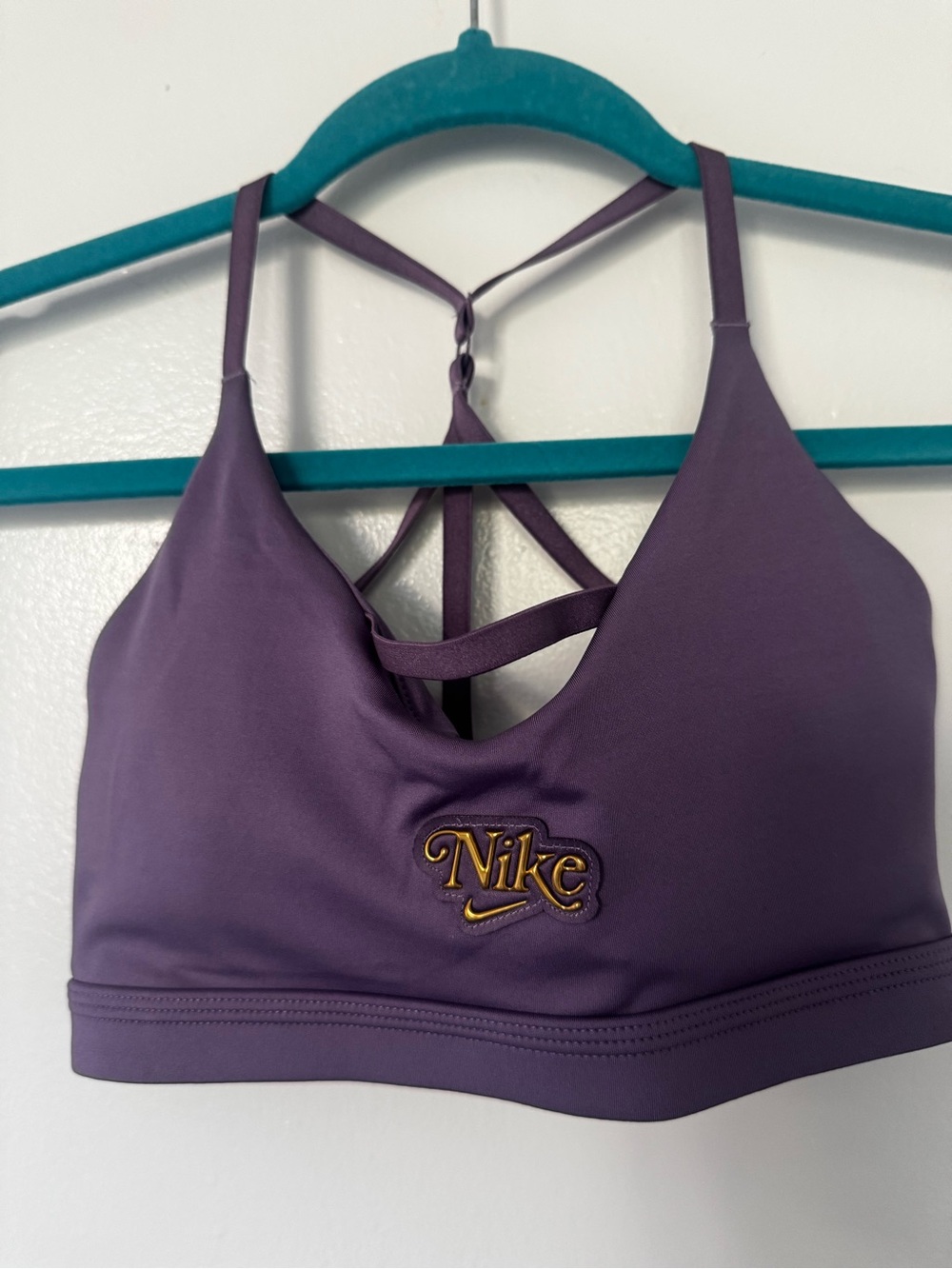 Nike Purple Strappy Back Sports Bra with Gold Logo